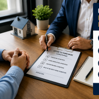 Buyer and seller reviewing a conditional offer during a real estate transaction.