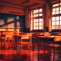 Schools in Bronte Creek - Classroom with Desks and Chalk Board