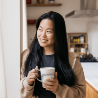 Woman enjoying some coffee in Appleton