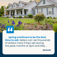 photo of home with text below talking about spring being the best time to sell a house